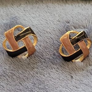 Brown and Black Gold Plated Vintage Earrings